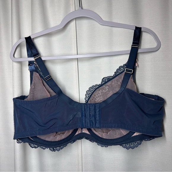 Cacique Bra Unlined Balconette 44DD Coquette Blue Pink Bows Lace Sheer Barbie - Picture 4 of 10